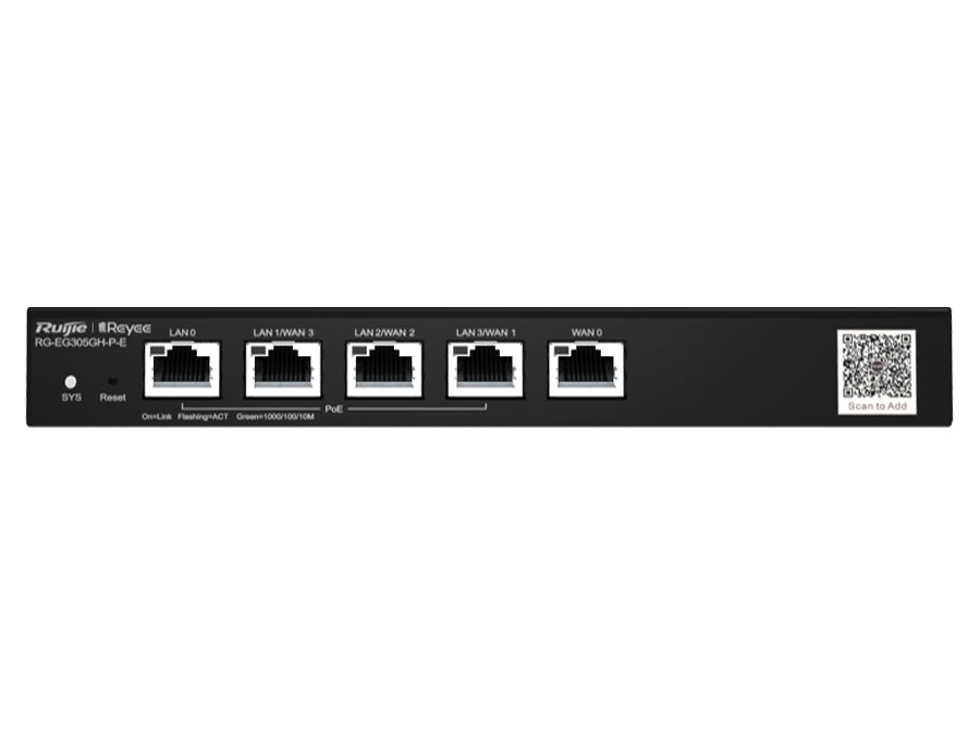 Reyee 5 Port Gigabit 4 WAN 4 PoE 60W Cloud Router, dual-core featuring 4 GbE PoE ports, up to x4 WAN ports, supports up to 300 users | RG-EG305GH-P-E
