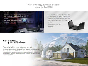 NETGEAR RAXE300 AXE7800 Nighthawk 8-Stream Tri-Band WiFi 6E Router 7.8Gbps Speed 2,500 Sq.Ft Armor & Smart Parental Controls