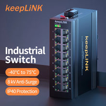 Load image into Gallery viewer, KeepLiNk Industrial 16-Port 10/100M Megabit DIN-Rail Ethernet Switch, Fanless, dual-power input, IP40 32G switching, KP-9000-45-16TX
