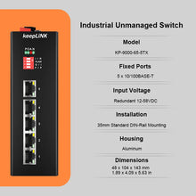 Load image into Gallery viewer, KeepLiNK Industrial 5-Port Gigabit Ethernet Switch Unmanaged Plug And Play 10/100/1000BASE-T Aluminum Housing IP40 KP-9000-65-5GT

