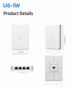 Ubiquiti U6-IW UniFi6 In-Wall AP Wall-mounted WiFi 6, 5.3 Gbps,2.4/5GHz bands Wireless access point with a built-in PoE switch