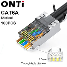 Load image into Gallery viewer, ONTi RJ45 Pass Through Crimper Tool and Rj45 Connector, Ethernet Crimper Crimping Tool Wire Stripper Cutter for Cat6a Cat5
