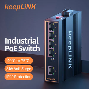 keepLiNK KP-9000-45-5TP Industrial 5Port Gigabit Ethernet Switch with 4*PoE and 1*RJ45 Uplink IP40 DIN-Rail Unmanaged Plug&Play