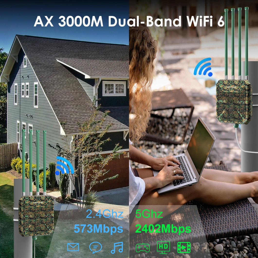 Wavlink WiFi Extender AX3000 WiFi6 Wireless Outdoor Access Point IP67 Weatherproof WiFi Repeater 300m 2.4/5.8GHz 3000Mbps WiFi AP