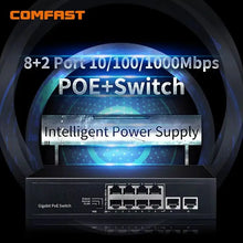 Load image into Gallery viewer, COMFAST 10-Port Gigabit POE Network Switch 48V Supply  Ethernet Switch ethernet 10*10/100/1000Mbps RJ45Port 1000M 802.11af/at SG181P
