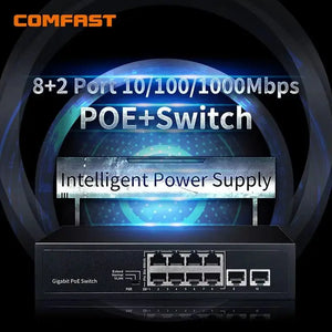 COMFAST 10-Port Gigabit POE Network Switch 48V Supply  Ethernet Switch ethernet 10*10/100/1000Mbps RJ45Port 1000M 802.11af/at SG181P