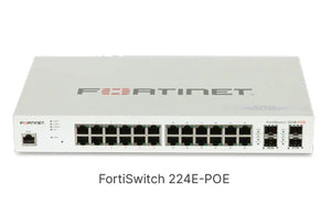 FortiSwitch 124F-FPOE L2 FortiGate PoE+ with 24x 1G RJ45 PoE+, 4x 10G/1G SFP+/SFP, 1x RJ45, Max 370W PoE, smart fan/temp FS-124F-POE