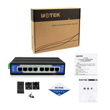 Load image into Gallery viewer, UOTEK 100M 8 Ports DIN-rail 2L Unmanaged Industrial Ethernet Network Switch, Auto 10/100Mbps, 8x 10/100BaseT (X), 12-48 VDC, UT-6408W
