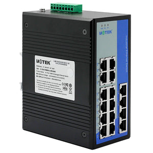 UOTEK 16 Ports 10/100M RJ45 2 Layer Unmanaged Industrial Ethernet Switch DIN-Rail, 10/100Base-T(X), auto MDI/MDI-X, UT-60416F-16T-BNF
