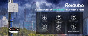 REIDUBO Outdoor 8 Port Gigabit PoE Switch, Waterproof, IEEE802.3af/at Unmanaged Network Switch 120W, Plug & Play (Only US Plug)