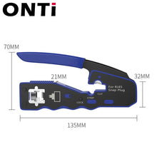 Load image into Gallery viewer, ONTi RJ45 Pass Through Crimper Tool and Rj45 Connector, Ethernet Crimper Crimping Tool Wire Stripper Cutter for Cat6a Cat5
