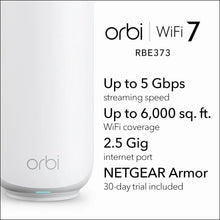 Load image into Gallery viewer, Netgear Orbi 370 Series Band WiFi 7 Mesh Network System for Home (RBE373) Wireless Router + 2 Extenders, Security Features, 5 Gbps
