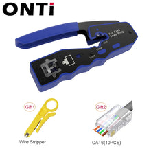 Load image into Gallery viewer, ONTi RJ45 Cat7/6/6A/5E Connector, RJ45 Crimper Tool Pass Through Crimp with Replacement Blade Ethernet Cable Stripper
