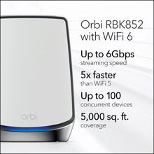 Load image into Gallery viewer, Netgear Orbi Whole Home Tri-band Mesh WiFi 6 System (RBK852) – WiFi Router with 1 Satellite Extender, Coverage up to 5,000 sq
