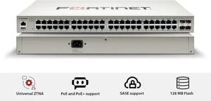 Fortinet FortiSwitch 48 Ports Managed POE Switch, 1 serial RJ-45, 4*10GBase-X SFP+, 48*1000Base-T RJ-45 PoE+ FortiSwitch-148F-FPOE