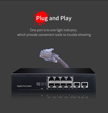 Load image into Gallery viewer, Comfast 10 ports 10/100/1000 Gigabit Ethernet Network POE Switch with 48V Power Supply 16Gbps switching capacity CF-SG181P
