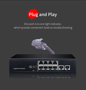 Comfast 10 ports 10/100/1000 Gigabit Ethernet Network POE Switch with 48V Power Supply 16Gbps switching capacity CF-SG181P