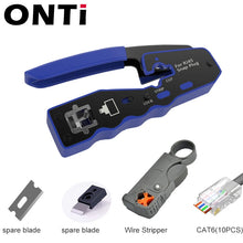 Load image into Gallery viewer, ONTi RJ45 Cat7/6/6A/5E Connector, RJ45 Crimper Tool Pass Through Crimp with Replacement Blade Ethernet Cable Stripper
