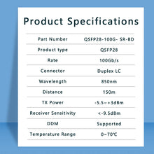 Load image into Gallery viewer, QSFP28 100G SR-BD 850nm 100m Duplex LC MMF Multimode Optical Transceiver Module For Cisco juniper Ethernet switch
