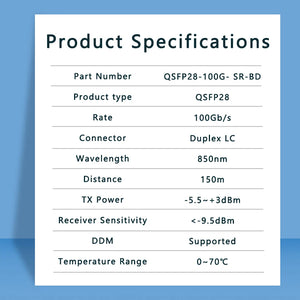 QSFP28 100G SR-BD 850nm 100m Duplex LC MMF Multimode Optical Transceiver Module For Cisco juniper Ethernet switch