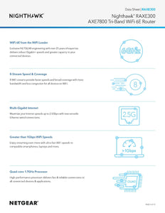NETGEAR RAXE300 AXE7800 Nighthawk 8-Stream Tri-Band WiFi 6E Router 7.8Gbps Speed 2,500 Sq.Ft Armor & Smart Parental Controls