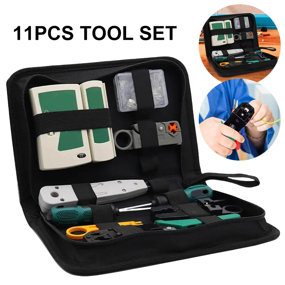 11Pcs Portable LAN Network Tool Set Wear Resistant Computer Network Repair Tool Kit Crimping Maintenance Tool Set for Home Office