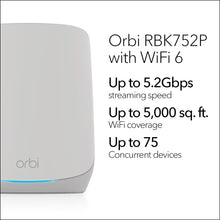 Load image into Gallery viewer, Orbi Whole Home Tri-Band WiFi6 Mesh Network System RBK752P Router with 1 Satellite Extender, Coverage up to 5000 sq. ft. 75 devices
