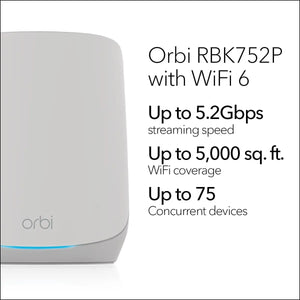 Orbi Whole Home Tri-Band WiFi6 Mesh Network System RBK752P Router with 1 Satellite Extender, Coverage up to 5000 sq. ft. 75 devices