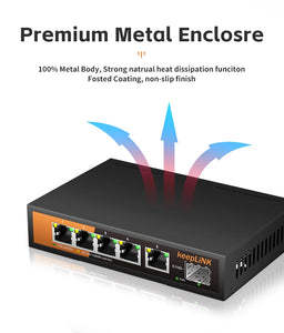 keepLINK KP-9000-6XHML-X 2.5Gb Managed Switch with 5× 2.5Gb Ethernet ports, 1× 10G SFP+ Port, 2.5Gb Cat Stick, 45Gbps Switching