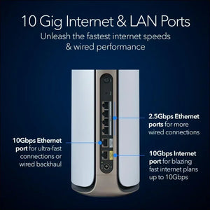 Orbi 970 Series Quad-Band WiFi 7 Mesh Router (RBE971S), Covers Up to 3,300 sq. ft., 27Gbps, 200 Devices, 10Gig Internet Ports