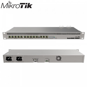 MikroTik RB1100AHx4 13-port Gigabit router 1U rack, 13×10/100/1000, RouterOS L6, 4 cores CPU, 2-pin terminal, PoE-IN