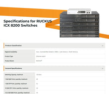 Load image into Gallery viewer, RUCKUS ICX 8200 Ethernet Switches Entry-Level+ Enterprise-Class Stackable Access Switch, 8× 25 GbE Ports, PoE++ (802.3bt), VXLAN
