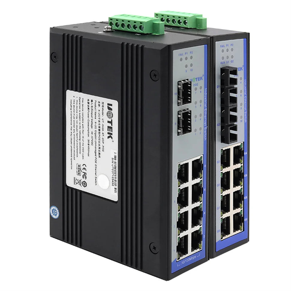 UOTEK Industrial Grade 8 Ports RJ45 Network Unmanaged POE Ethernet Switch 2 Gigabit Optical Fiber 1000M SEP SC UT-6428-POE