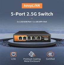 Load image into Gallery viewer, keepLINK KP-9000-6XHML-X 2.5Gb Managed Switch with 5× 2.5Gb Ethernet ports, 1× 10G SFP+ Port, 2.5Gb Cat Stick, 45Gbps Switching

