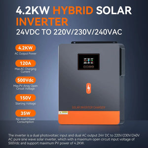 4200W Grid-Tie/Off-Grid Hybrid Inverter DC 24V to 230V AC 120A MPPT Solar Charge Controller Max PV 6200W