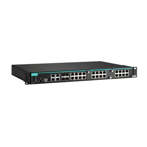 MOXA 4*4G Port Gigabit Modular Managed Ethernet switch, 8*10/100BaseT(X) ports 4*10/100/1000BaseT(X) or 100/1000BaseSFP combo, 2*PoE