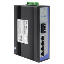 Load image into Gallery viewer, UOTEK Industrial 1000M 4 Ports Unmanaged Ethernet POE Switch Gigabit Optical Fiber SEP SC Interface DIN-Rail UT-6405G-POE
