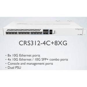 Mikrotik CRS312-4C+8XG-RM Cloud Router Switch 1U 10G with 1*10/100 Ethernet Port, 8*5G/10G Ethernet Ports, 4*Combo 10G Ethernet/ SFP