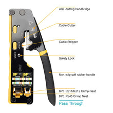 Load image into Gallery viewer, ONTi RJ45 Cat7/6/6A/5E Connector and RJ45 Crimp Tool Pass Through Crimper for 8P8C with Replacement Blade Cable Stripper Network Tool
