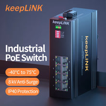 Load image into Gallery viewer, KeepLink Industrial 8x 10/100/1000BaseT(X) (RJ45 connector) Port Gigabit Unmanaged PoE Switch Plug and Play IP40 KP-9000-65-8GP
