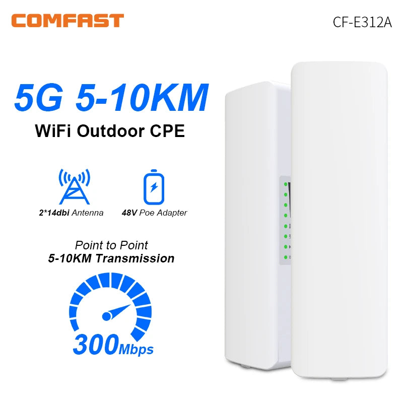 Comfast 5-10KM Outdoor Access Point 300Mbps Long Range Router CPE 5GHz Wireless Radio Bridge 2*14dBi Antenna Nanostation