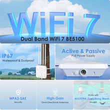 Load image into Gallery viewer, Wavlink WiFi 7 BE5100 Outdoor Long Range Mesh Router Dual Band IP67 HIgh Speed Waterproof &amp; Dustproof 8dBi High-Gain Antennas
