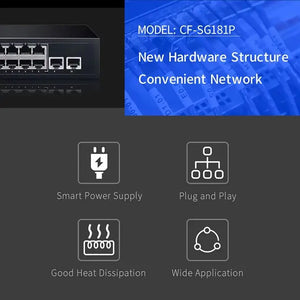 COMFAST 10-Port Gigabit POE Network Switch 48V Supply  Ethernet Switch ethernet 10*10/100/1000Mbps RJ45Port 1000M 802.11af/at SG181P