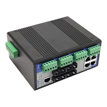 Load image into Gallery viewer, UOTEK 100M 8 Ports Managed Industrial Din-rail Ethernet Switch with RS485 RS422 Serial Ports IP40 rating UT-65208F-4T4SC-4DF-MNF
