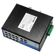 Load image into Gallery viewer, UOTEK 16 Ports 10/100M RJ45 2 Layer Unmanaged Industrial Ethernet Switch DIN-Rail with IP40 Rating 110/220VAC UT-60416F-16T-BNF
