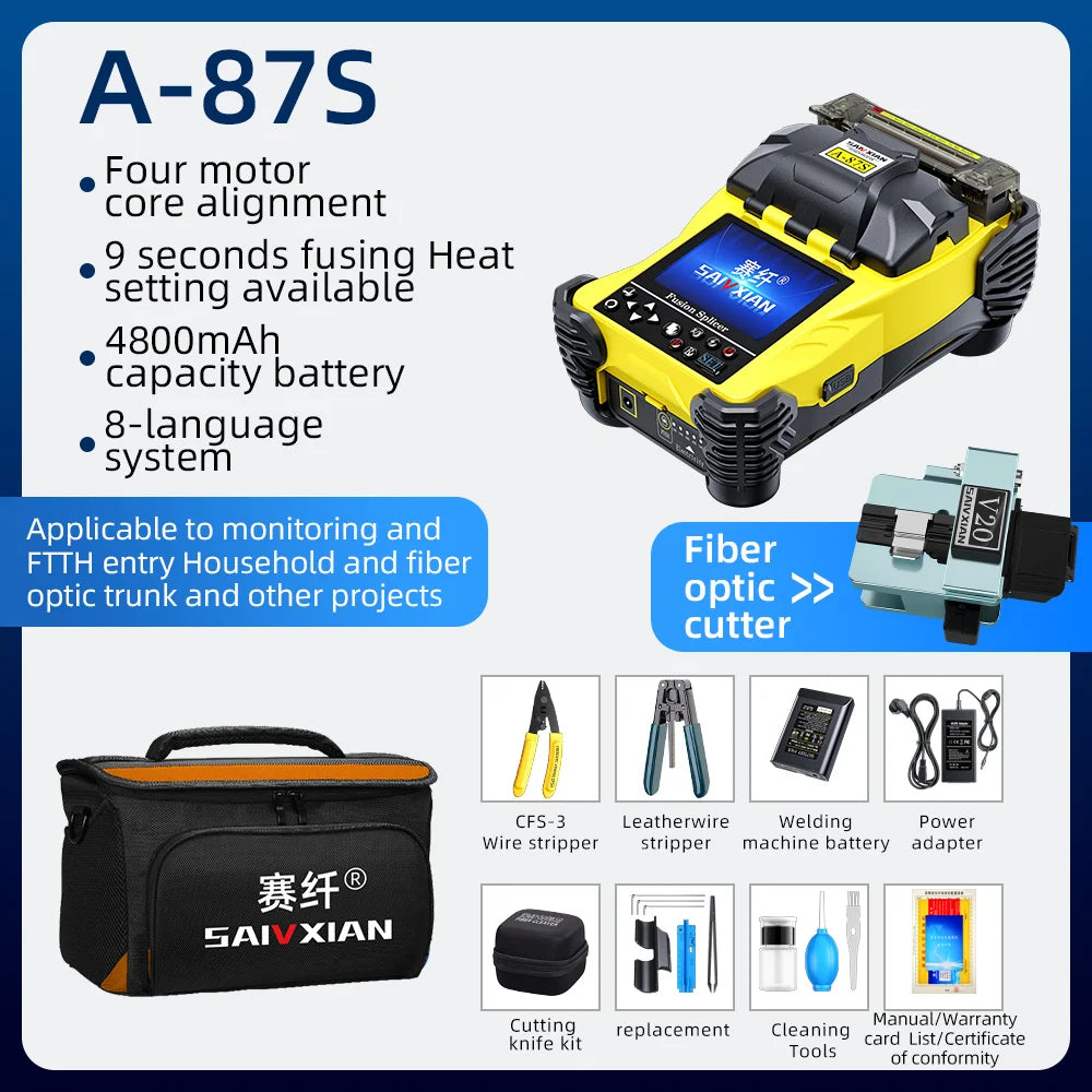 Fusion Splicer A-87S High Quality Fully Automatic Mini Optic Fiber Fusion Splicer Splicing Machine Fiber Optic Tool Set FTTH