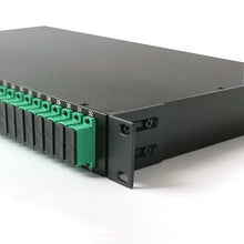 Load image into Gallery viewer, Fiber Optic Equipment 1x64 1U Size Rack Mount PLC Splitter SC APC Black Aluminium Box for ODF Data Center, Dimensions: 44x482.6x250mm
