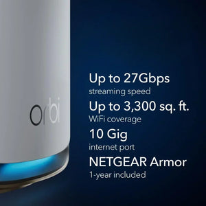 Orbi 970 Series Quad-Band WiFi 7 Mesh Router (RBE971S), Covers Up to 3,300 sq. ft., 27Gbps, 200 Devices, 10Gig Internet Ports