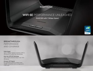 NETGEAR RAXE300 AXE7800 Nighthawk 8-Stream Tri-Band WiFi 6E Router 7.8Gbps Speed 2,500 Sq.Ft Armor & Smart Parental Controls