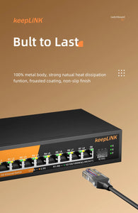 keepLiNK 9-Port Multi-Gigabit Ethernet Switch with 8*2.5Gb PoE Ports 1*10Gb SFP+ for Uplink Unmanaged Plug&Play 60Gbps Switching